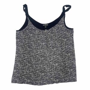Express Shirt Womens Small Black White Sleeveless Tank Top 1/4 Zip Sheer Ladies